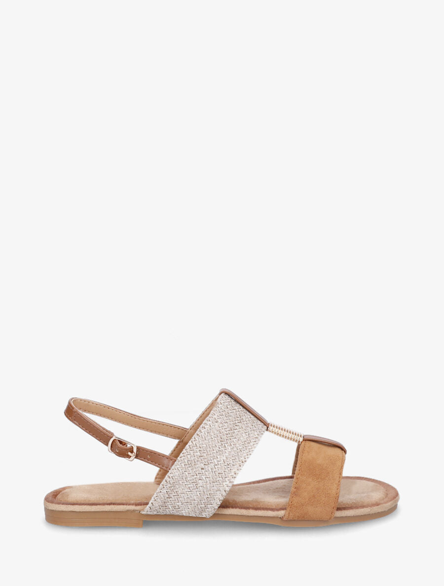 Nu-pieds en suédine et raphia à bijou - Camel - 7