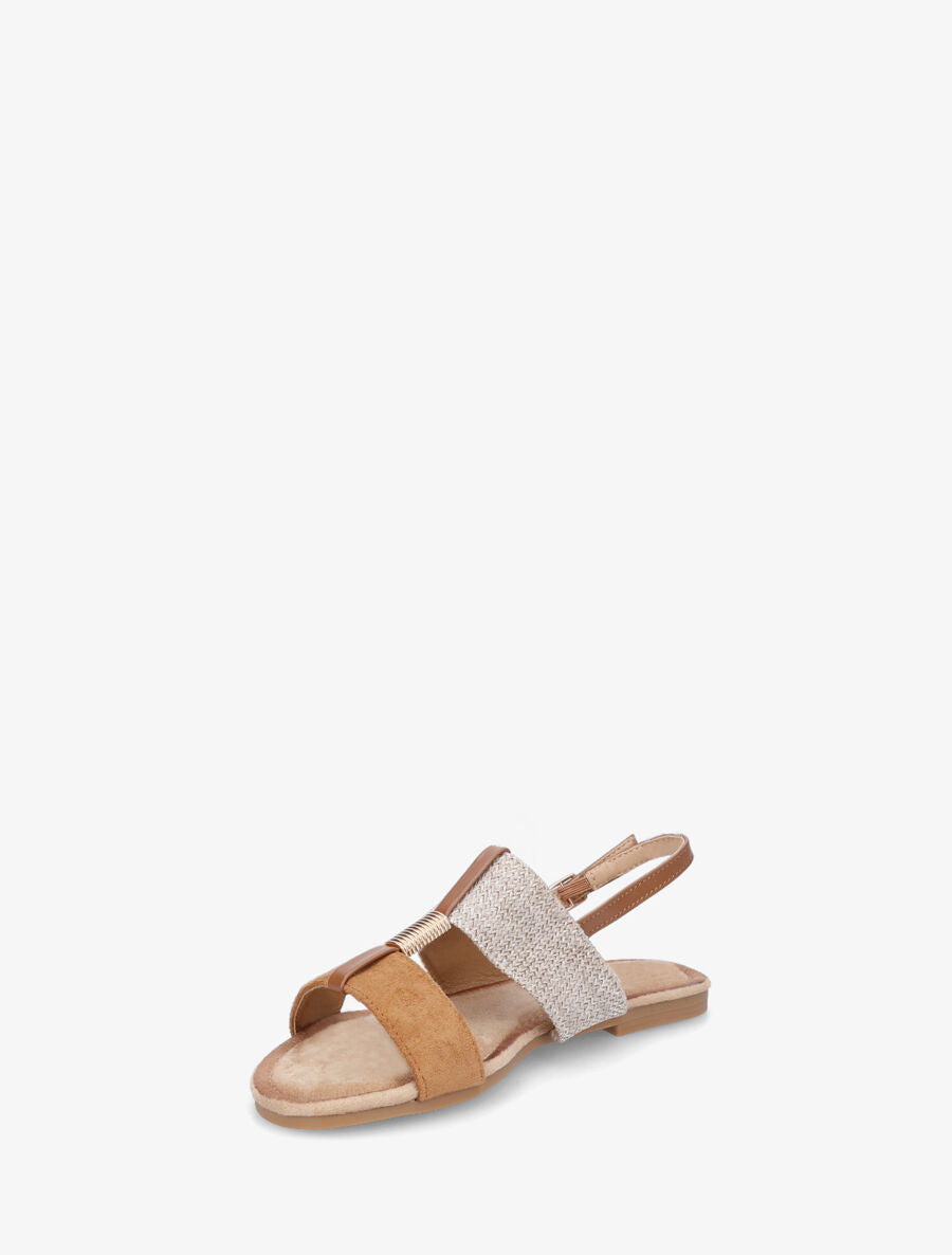 Nu-pieds en suédine et raphia à bijou - Camel - 4