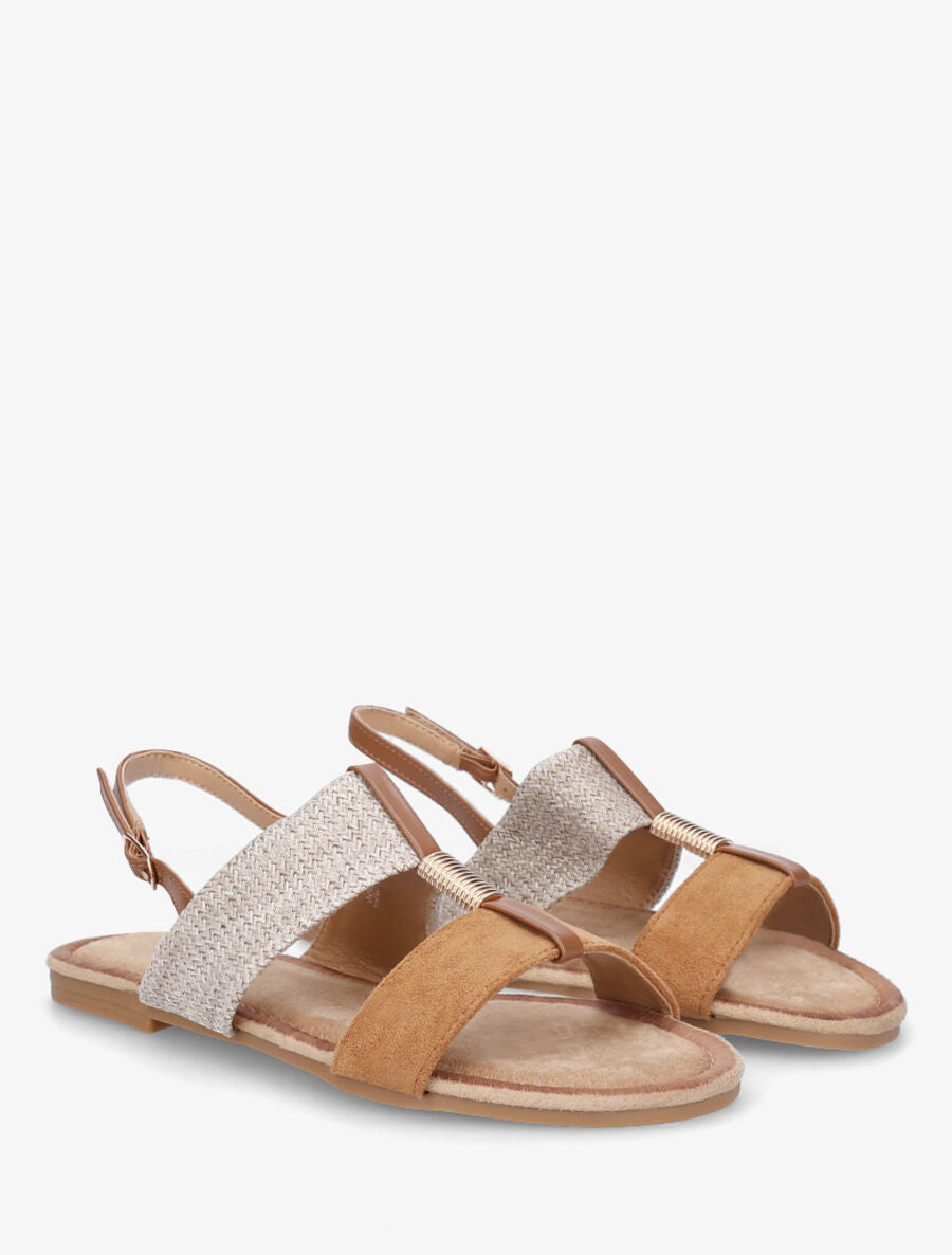 Nu-pieds en suédine et raphia à bijou - Camel - 5