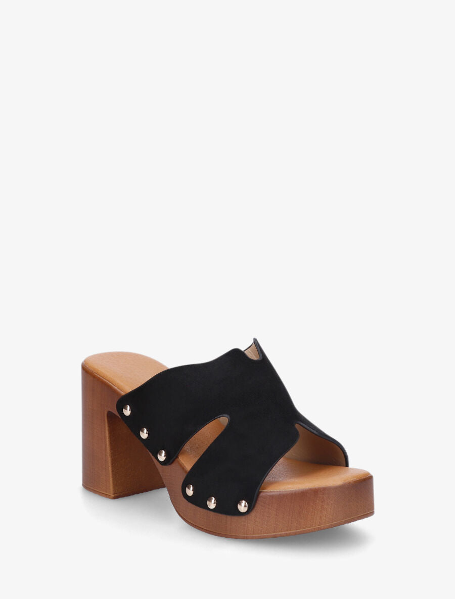 Mules à talon en suédine - Noir - 2