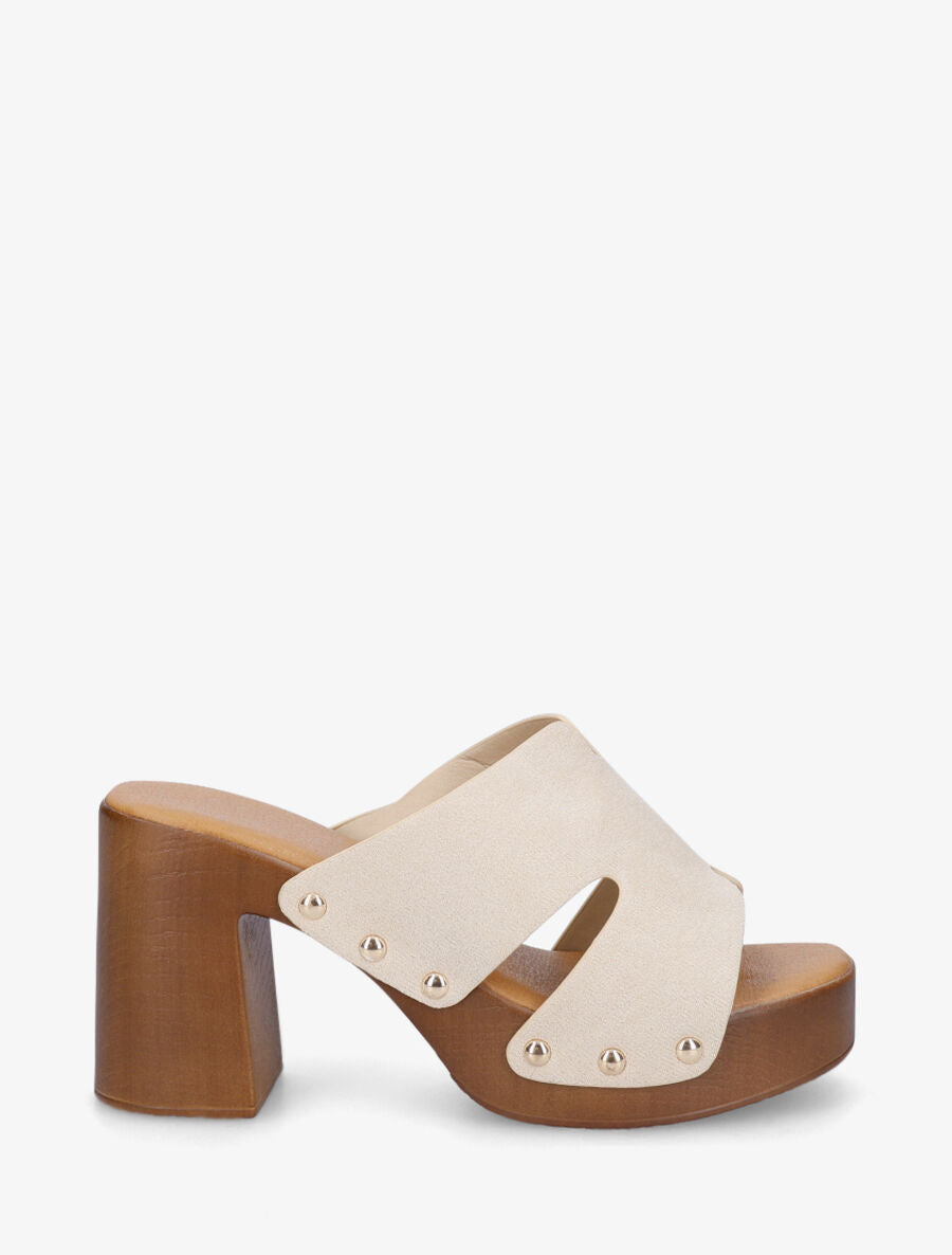 Mules à talon en suédine - Beige - 5