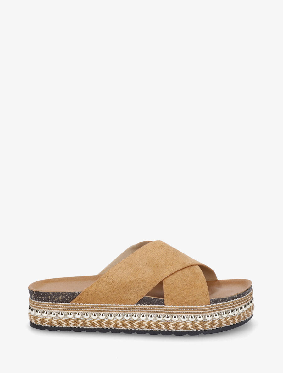 Claquettes croisées en suédine - Camel - 1