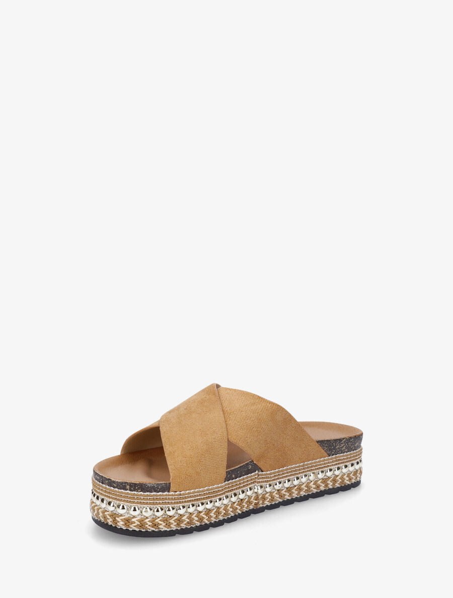 Claquettes croisées en suédine - Camel - 3