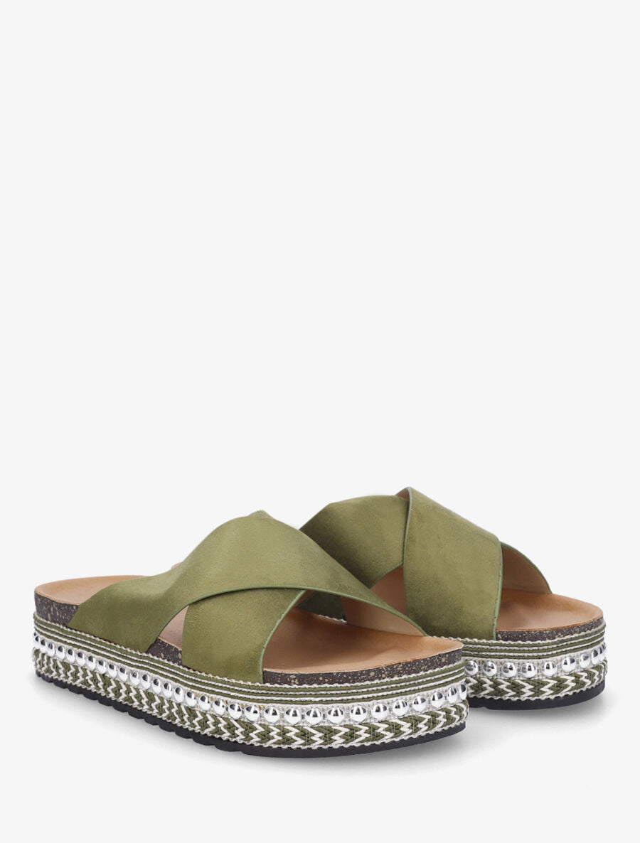 Claquettes croisées en suédine - Kaki - 4