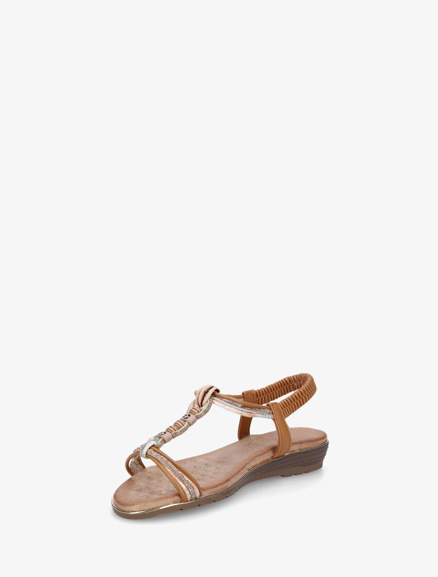 Nu-pieds à bride en T strass et perles - Camel - 3