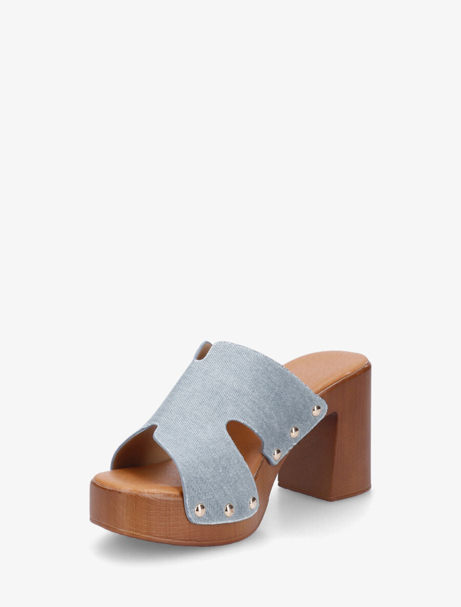 Mules à talon en tissu - Bleu denim - 3