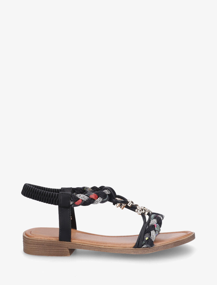 Nu-pieds tressés à bijoux fleurs - Noir - 5