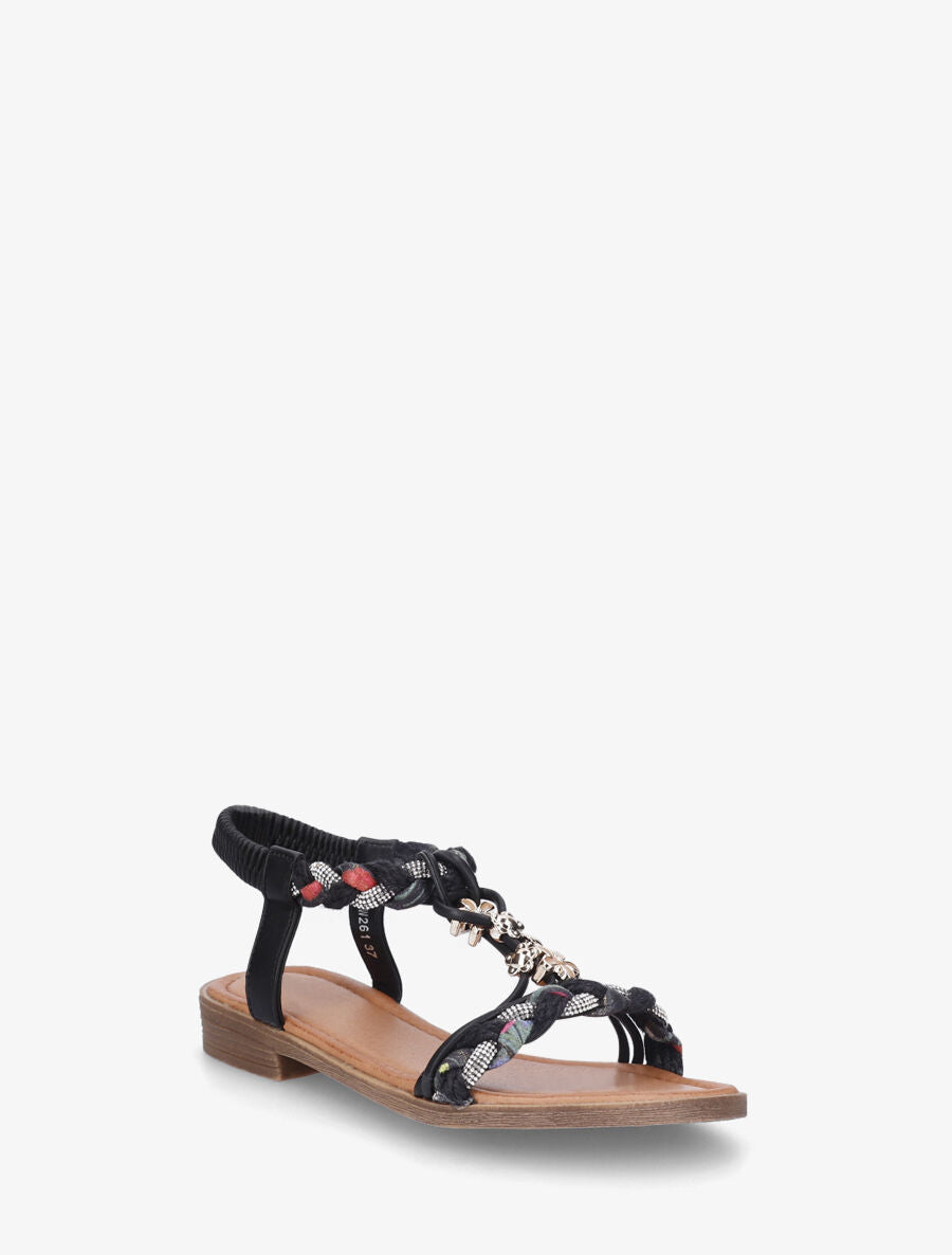 Nu-pieds tressés à bijoux fleurs - Noir - 2