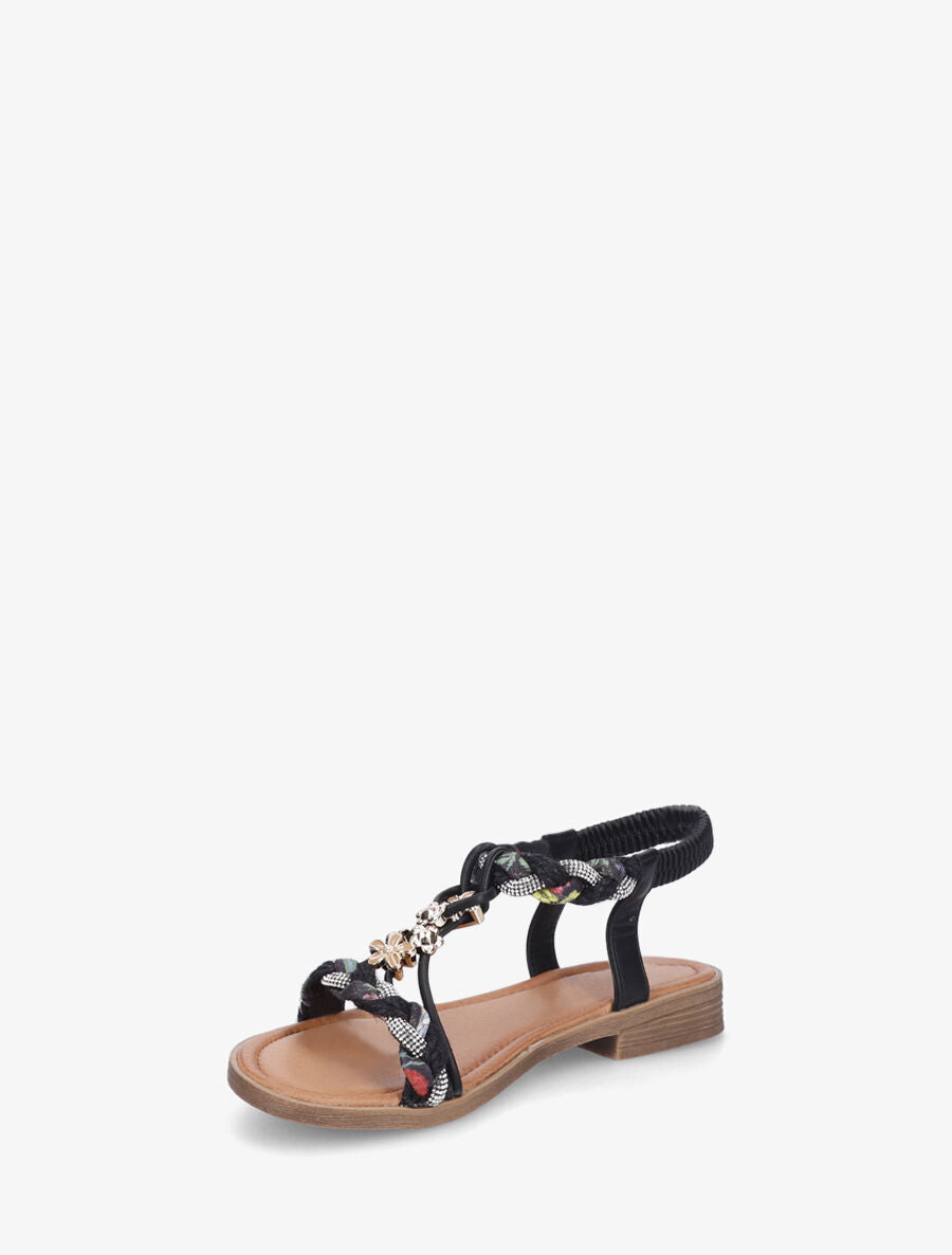 Nu-pieds tressés à bijoux fleurs - Noir - 3