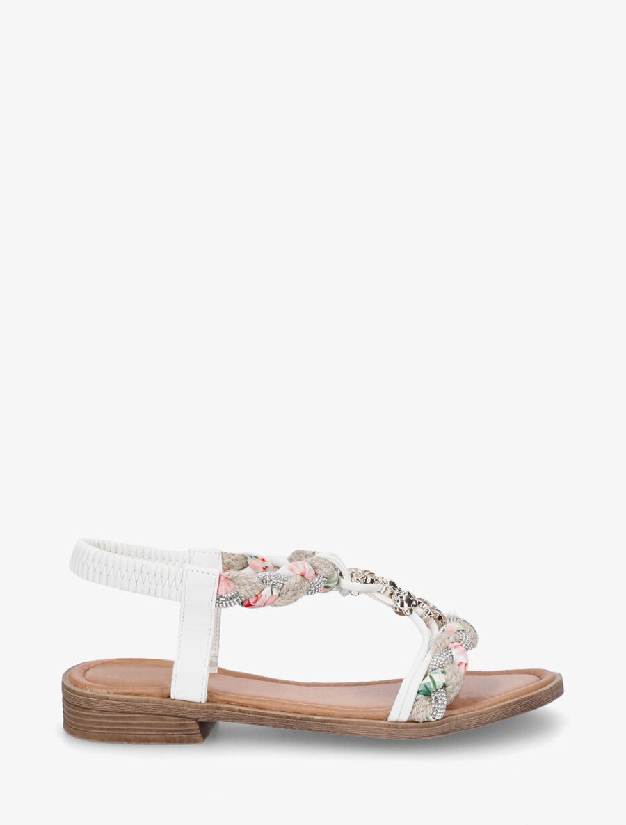 Nu-pieds tressés à bijoux fleurs - Blanc - 2