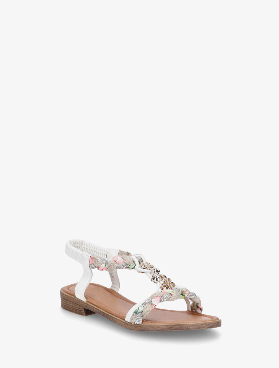 Nu-pieds tressés à bijoux fleurs - Blanc - 3