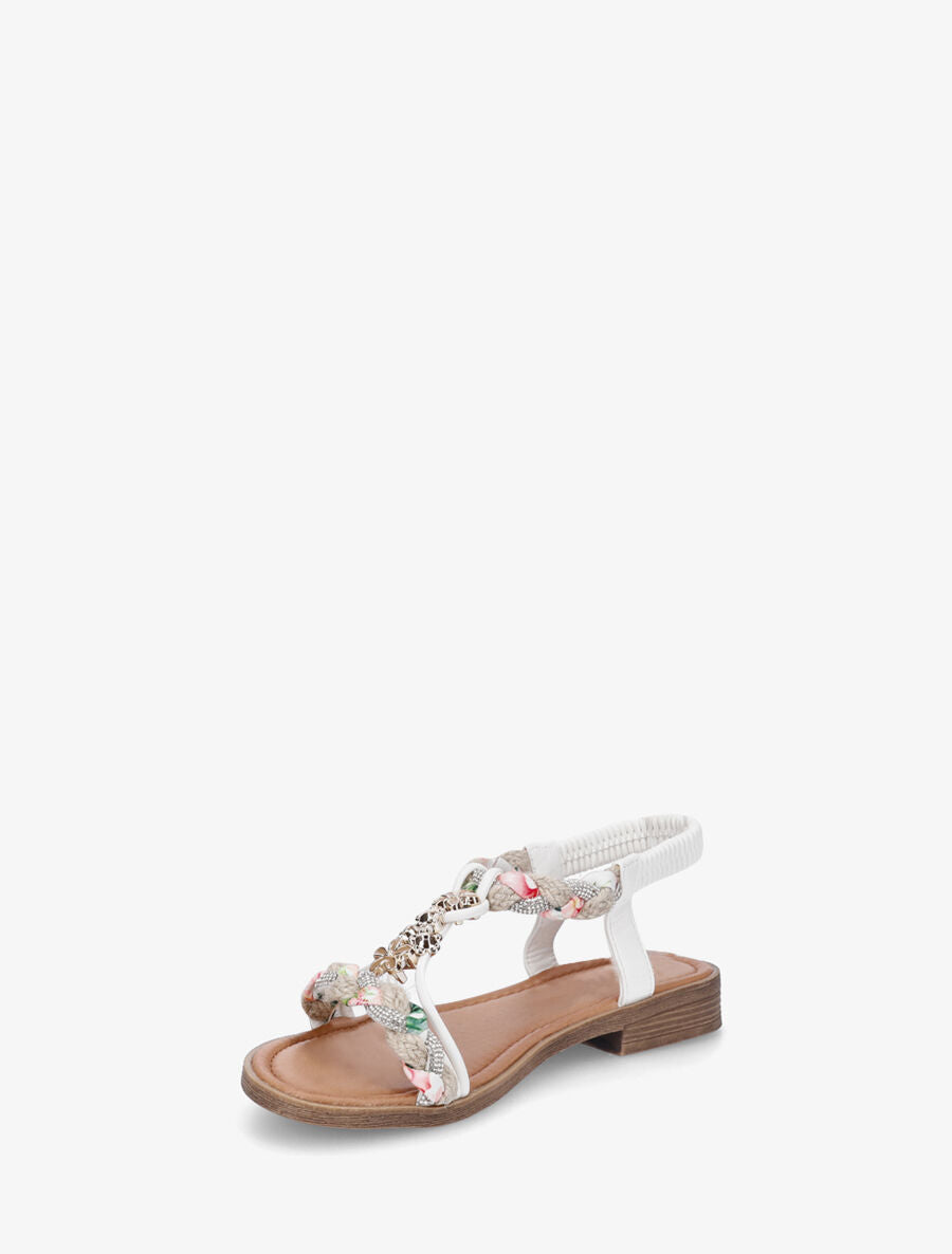 Nu-pieds tressés à bijoux fleurs - Blanc - 4