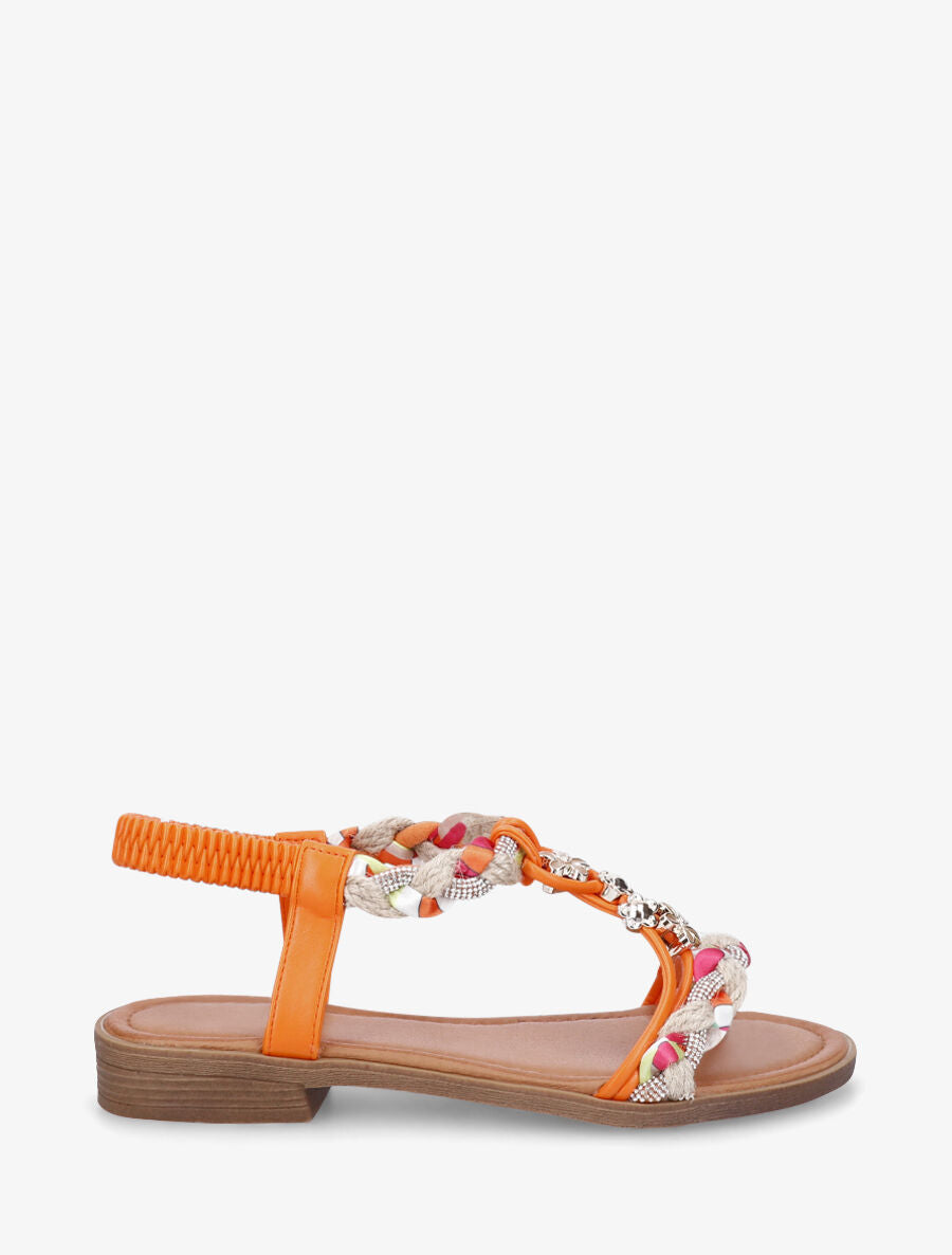 Nu-pieds tressés à bijoux fleurs - Orange - 5