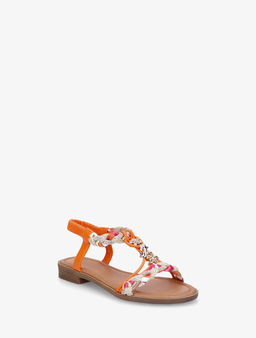 Nu-pieds tressés à bijoux fleurs - Orange - 2