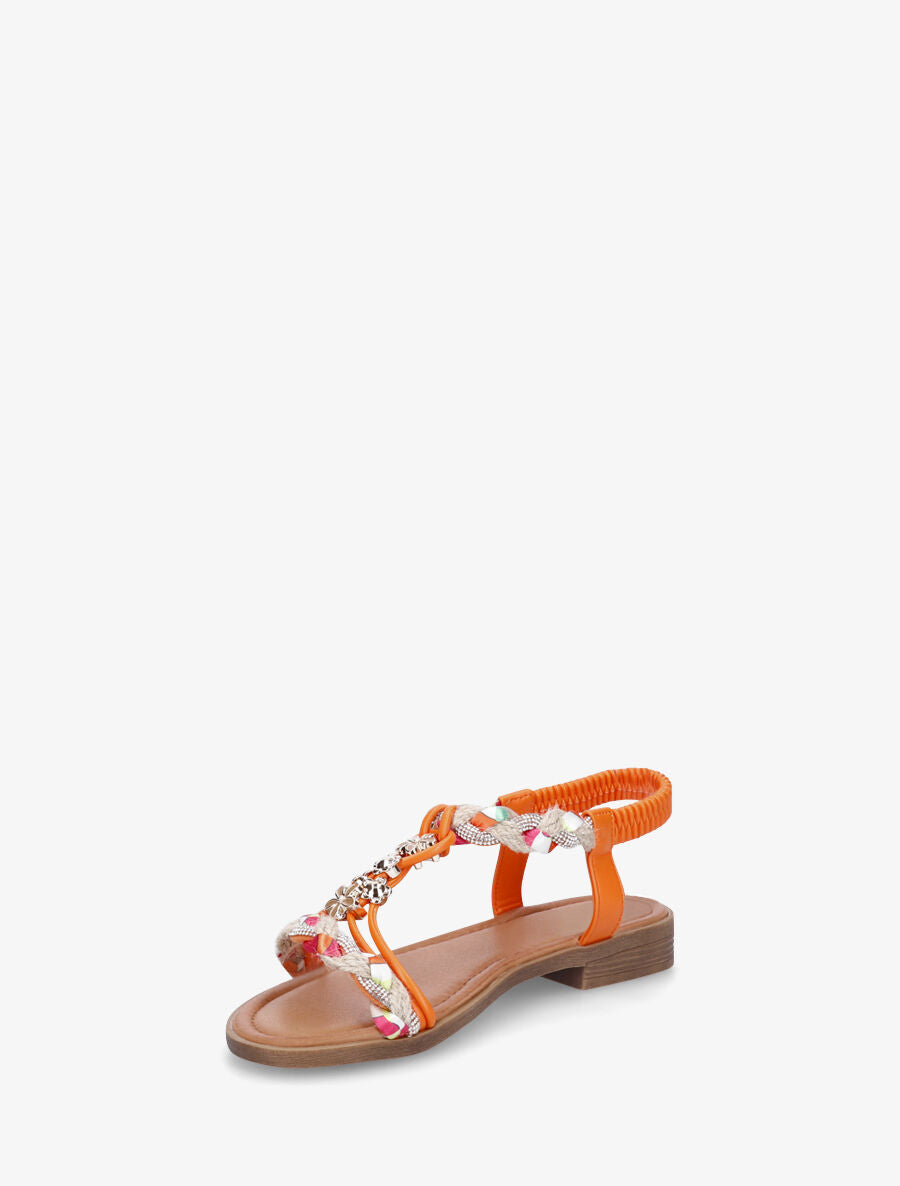 Nu-pieds tressés à bijoux fleurs - Orange - 3
