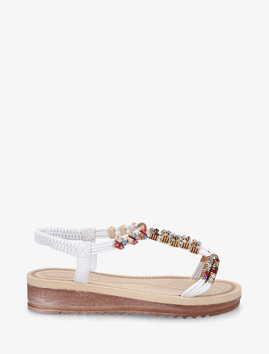 Nu-pieds à bride en T strass et perles - Blanc - 1
