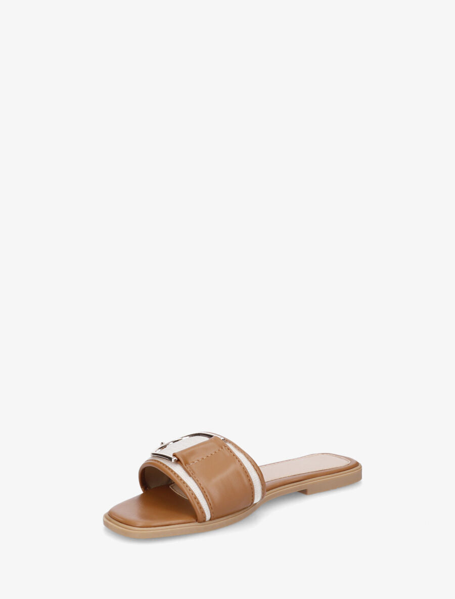 Mules plates bi-matière à boucle - Camel - 3