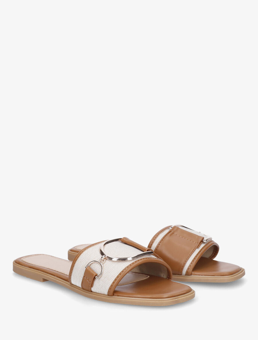 Mules plates bi-matière à boucle - Camel - 4
