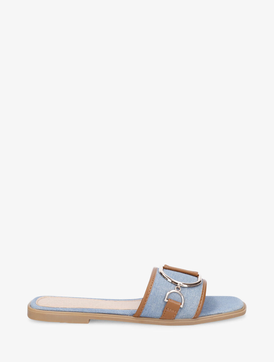 Mules plates bi-matière à boucle - Bleu denim - 5