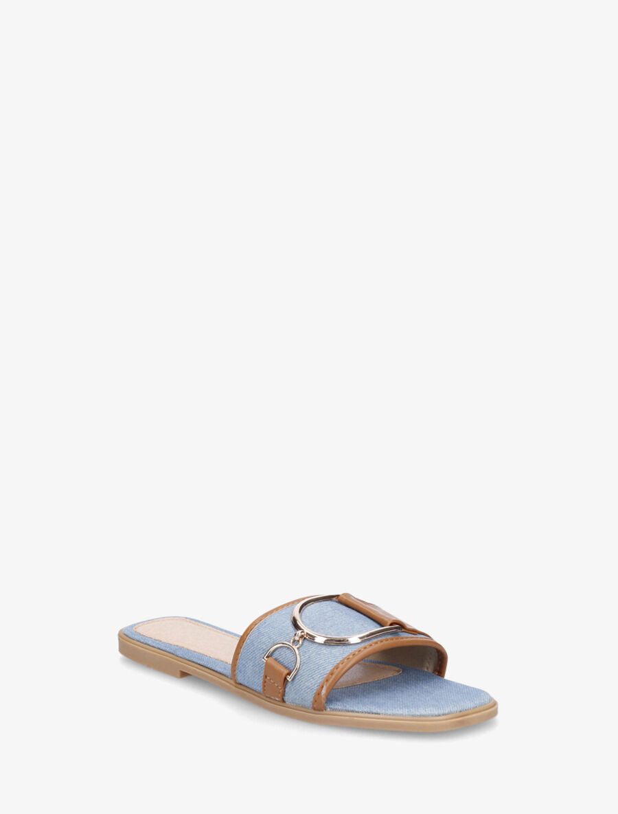 Mules plates bi-matière à boucle - Bleu denim - 2