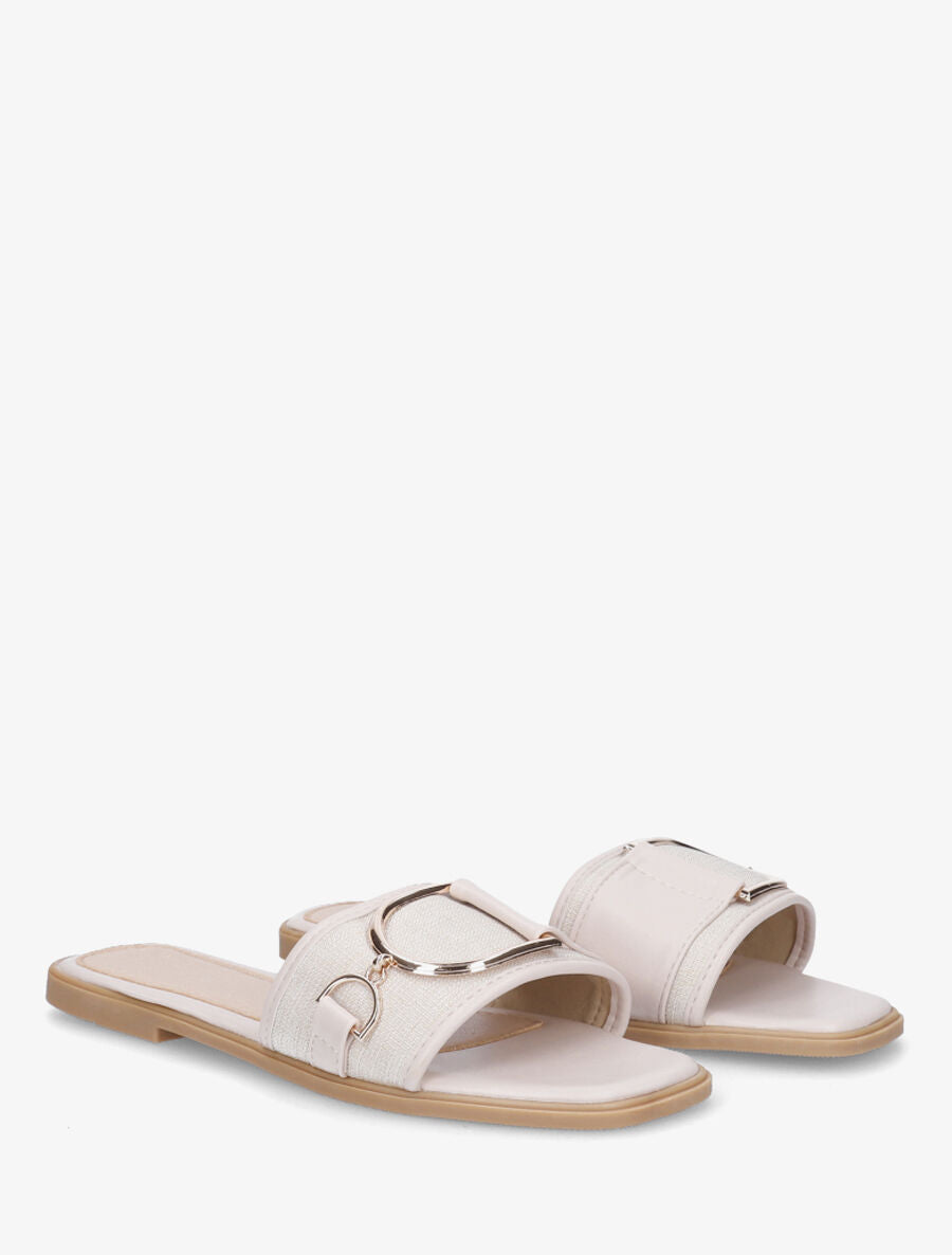 Mules plates bi-matière à boucle - Beige - 4