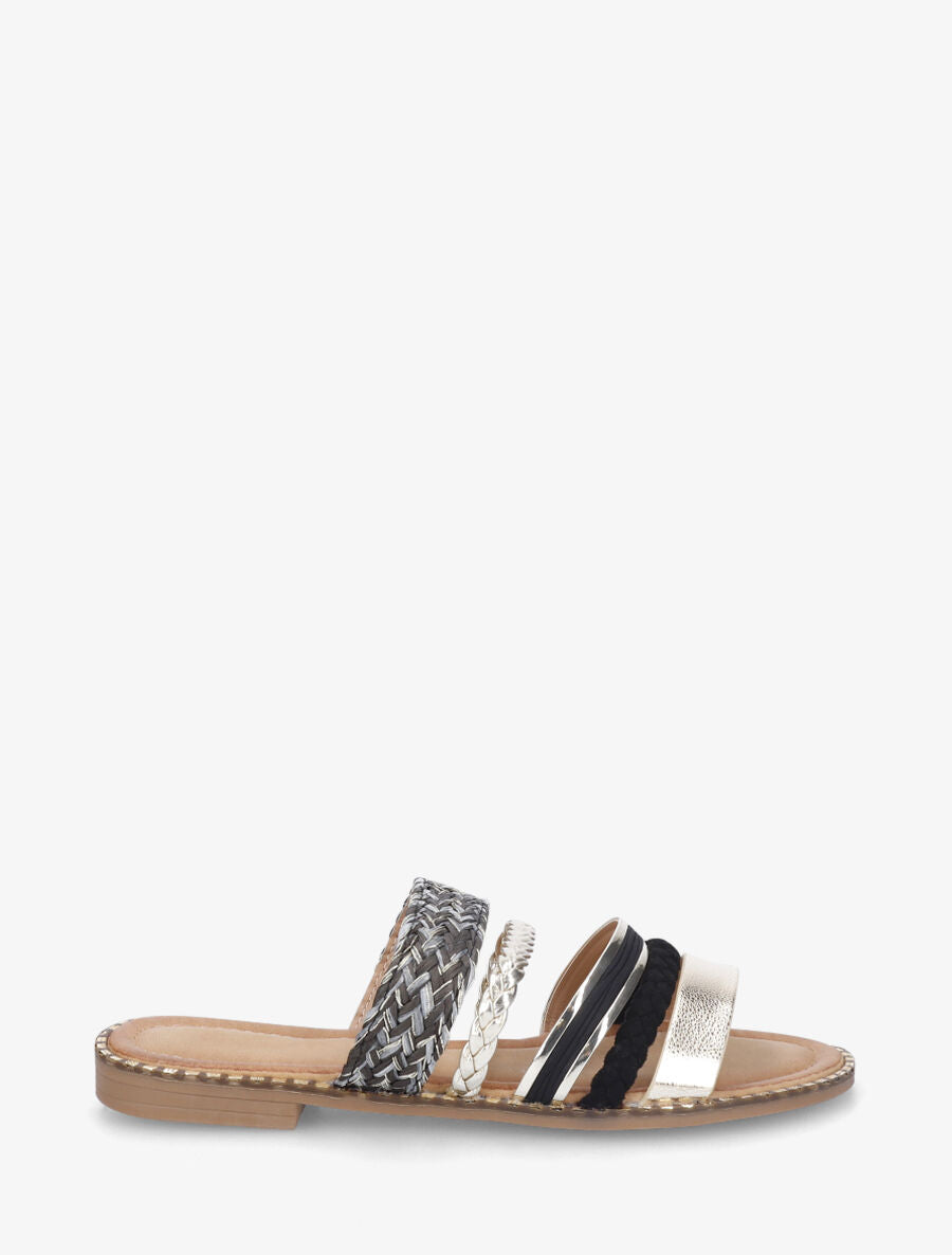 Mules plates multibrides fantaisies - Noir - 5