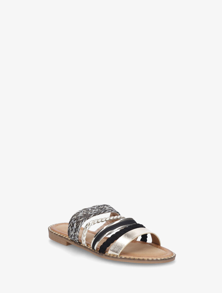 Mules plates multibrides fantaisies - Noir - 2