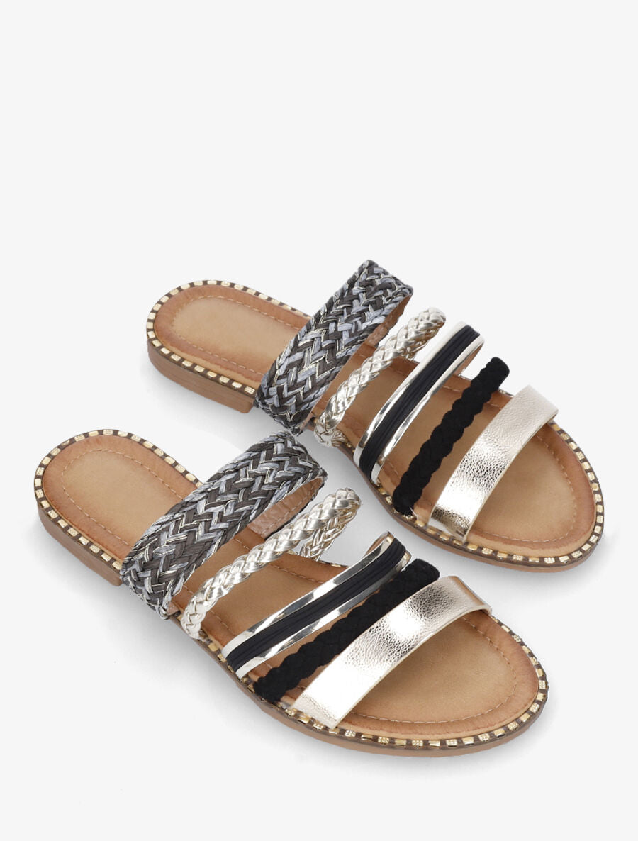 Mules plates multibrides fantaisies - Noir - 4