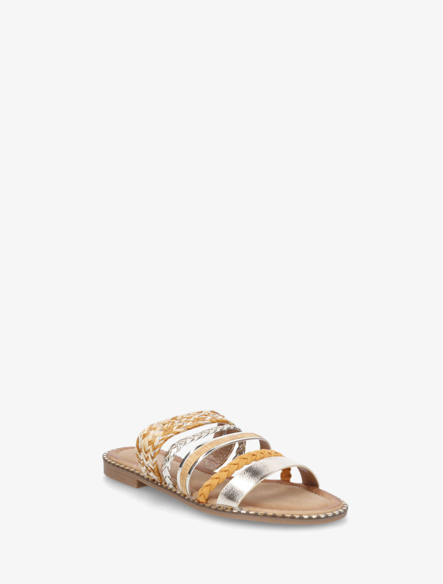 Mules plates multibrides fantaisies - Camel - 2