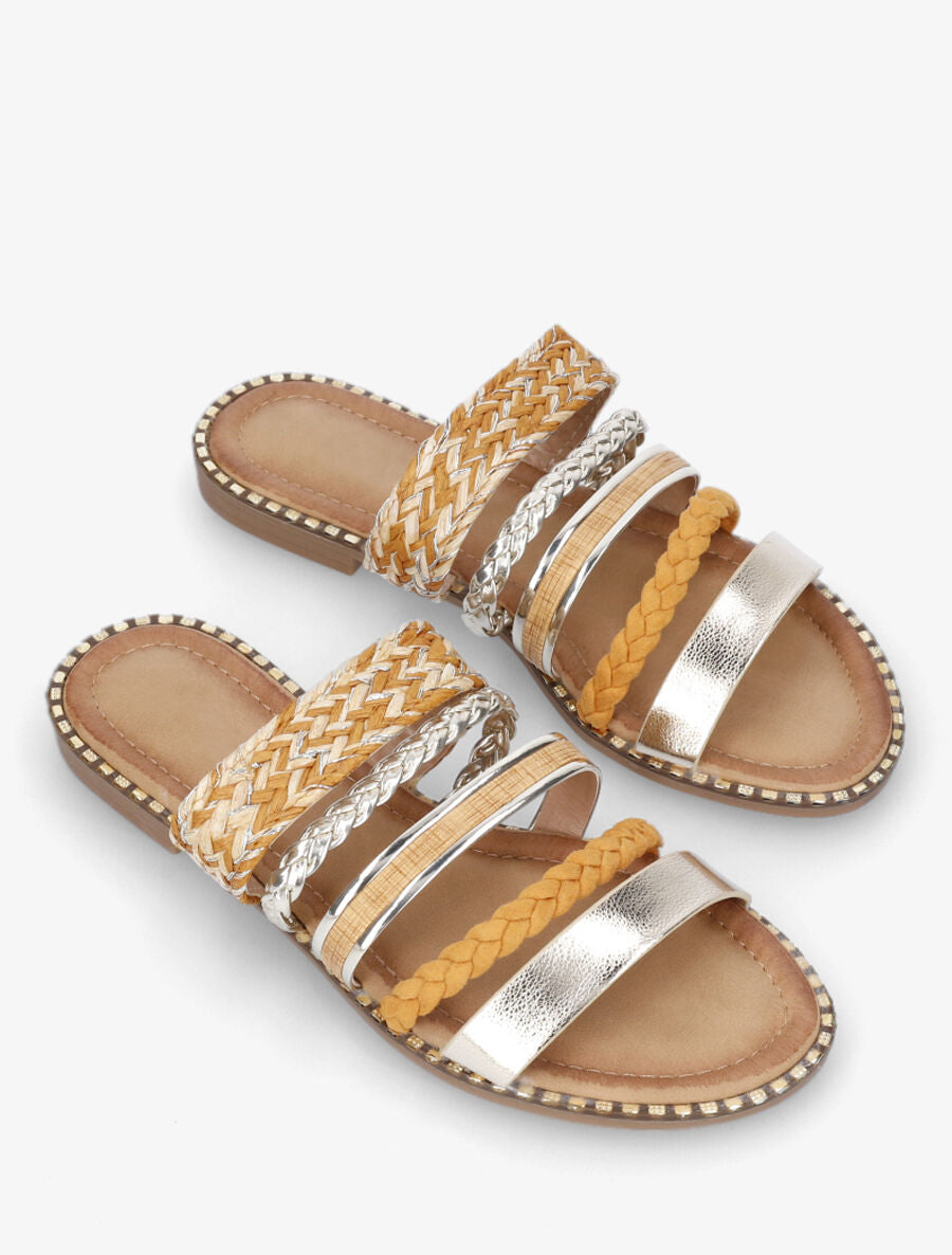 Mules plates multibrides fantaisies - Camel - 4