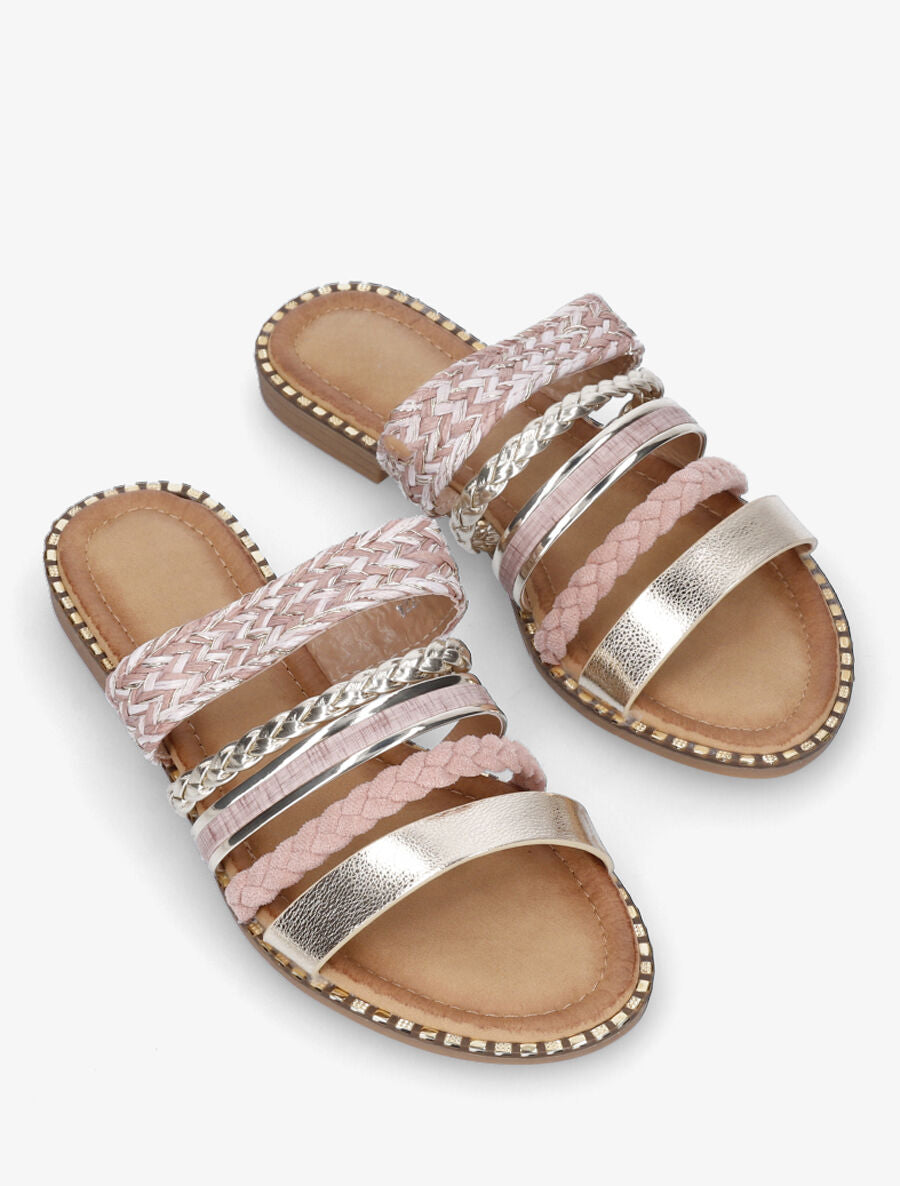 Mules plates multibrides fantaisies - Rose - 4