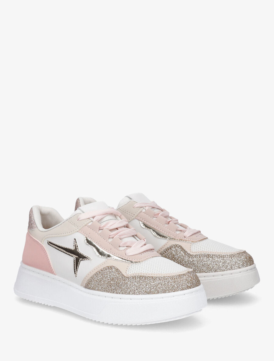Sneakers à plateforme et pailleté - Rose - 4