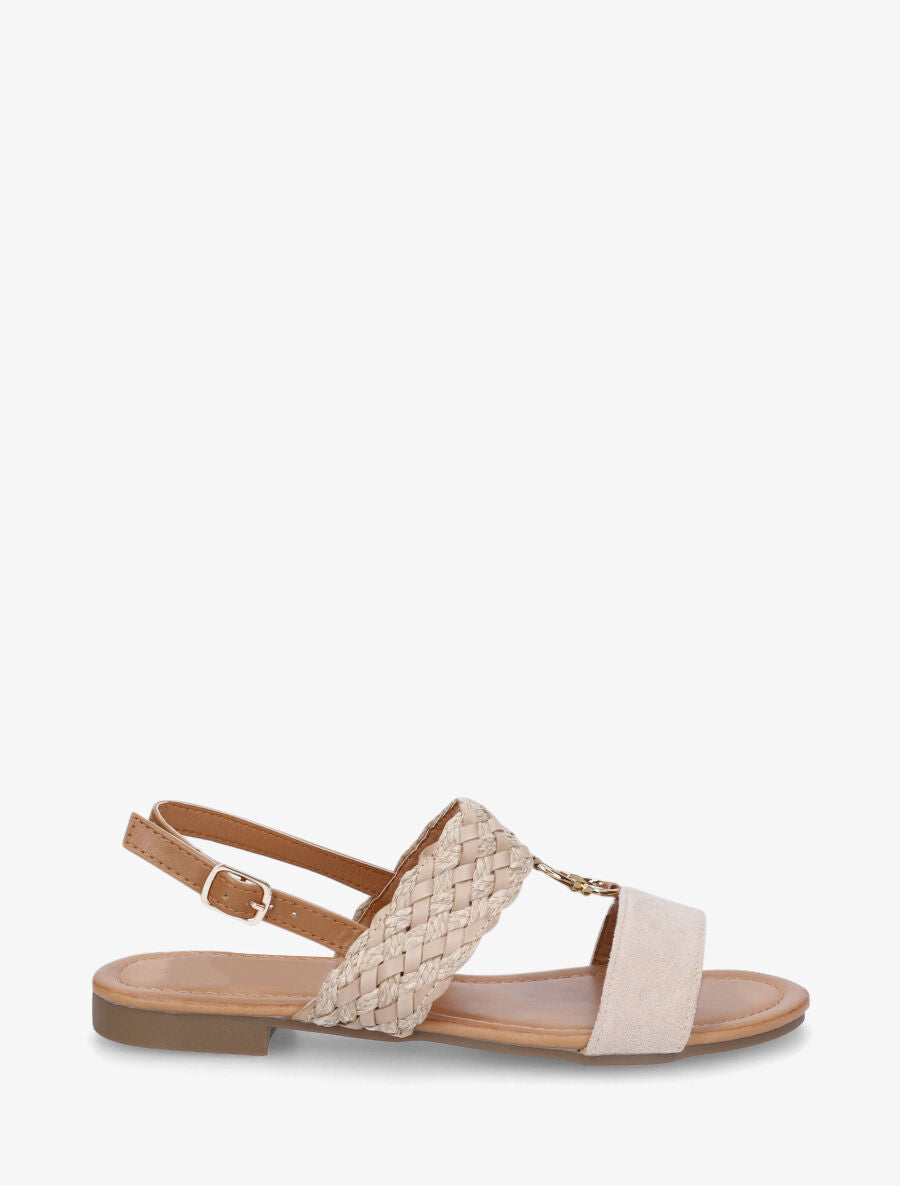 Nu-pieds bi-matière à bijou - Beige - 1