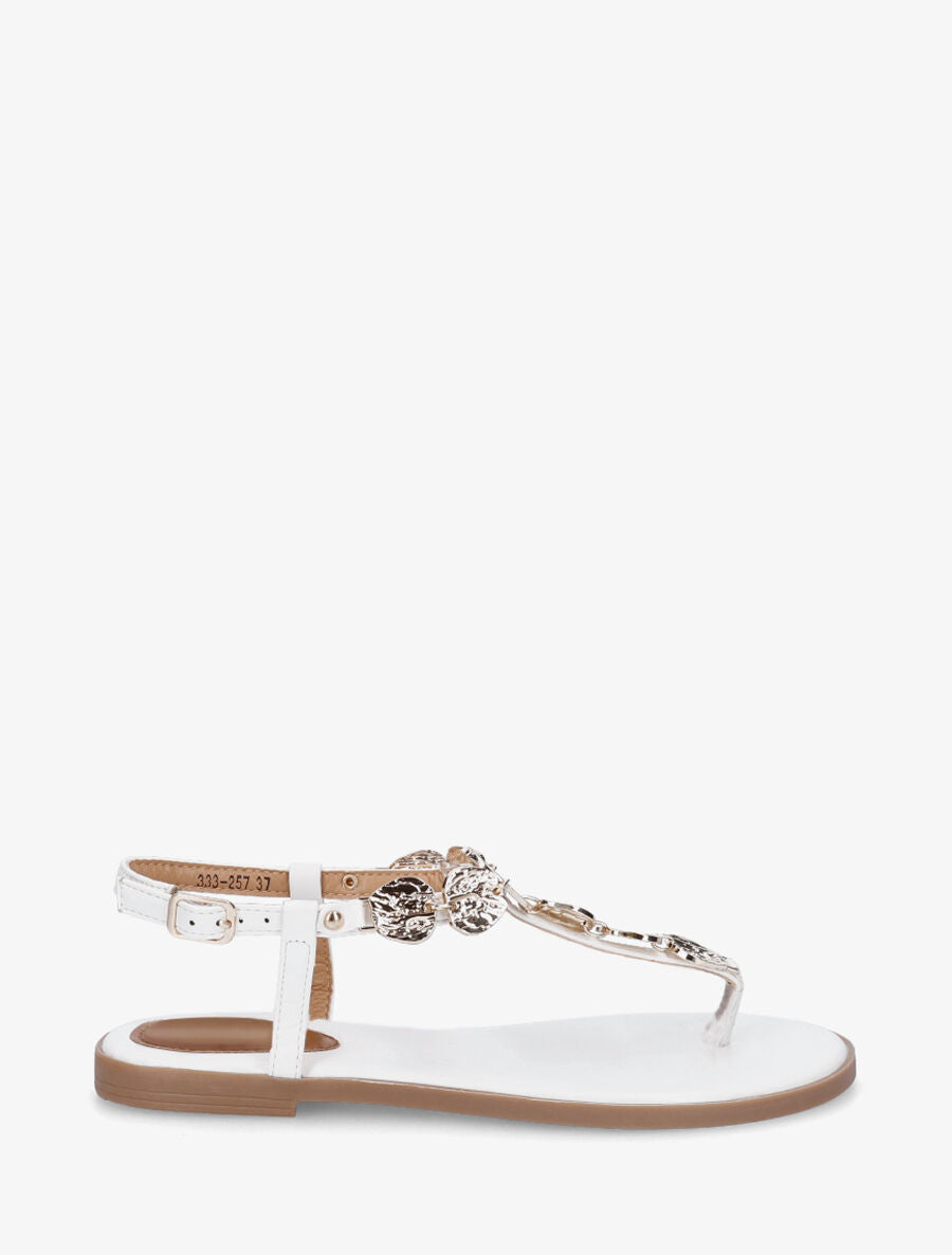 Nu-pieds à bride bijoux martelés - Blanc - 5