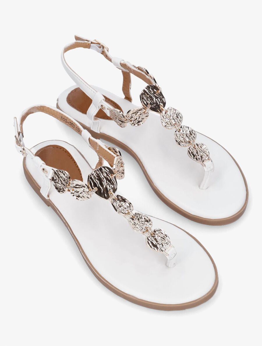 Nu-pieds à bride bijoux martelés - Blanc - 4