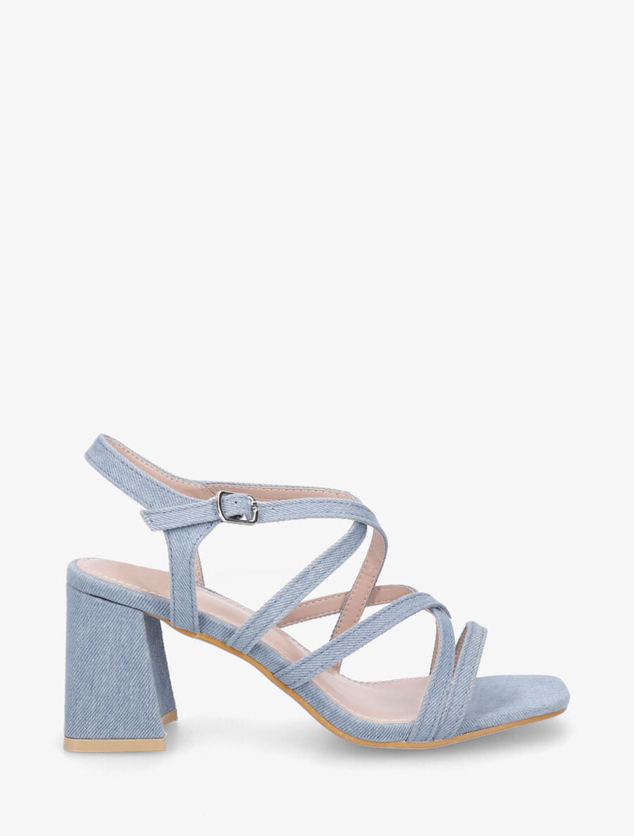 Sandales à talon et lanières - Bleu denim - 1