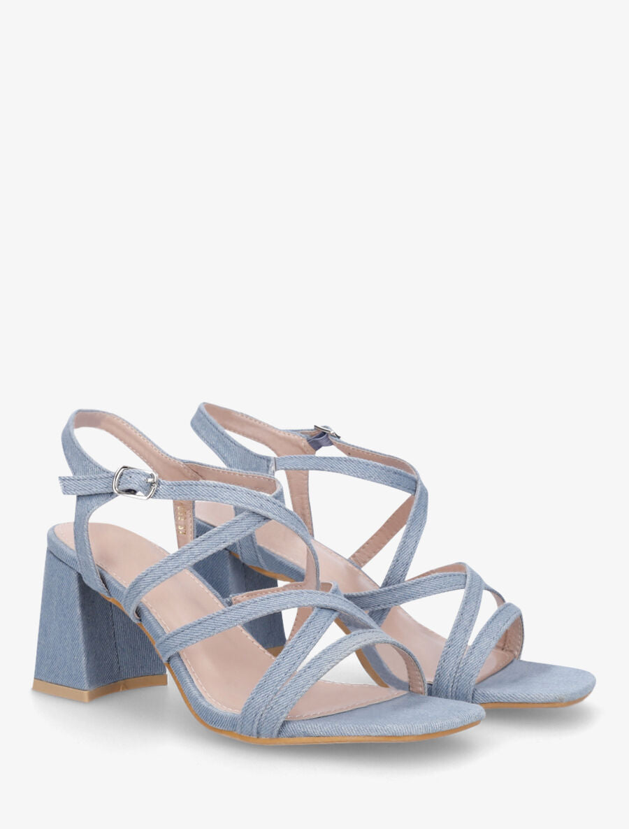 Sandales à talon et lanières - Bleu denim - 4