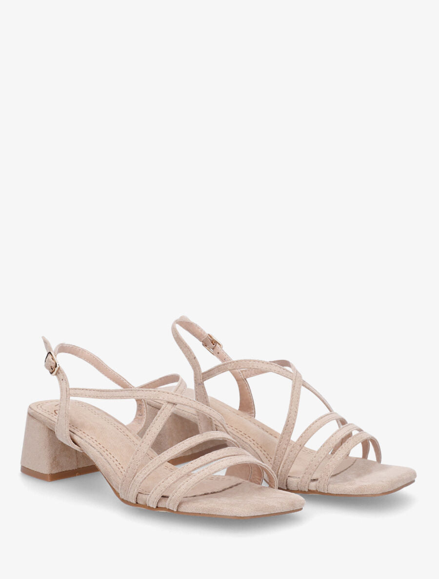 Sandales en suédine et lanières - Beige - 4