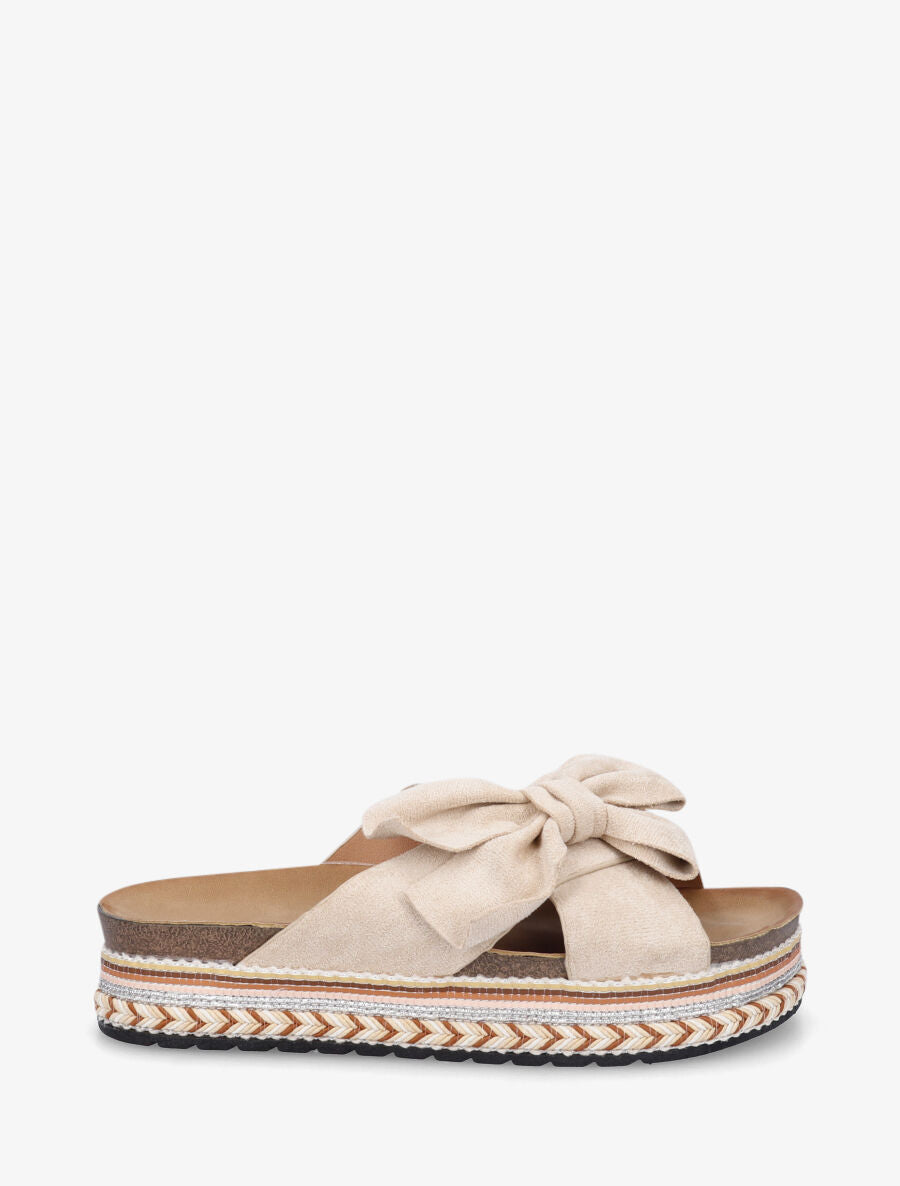 Claquettes en suédine à noeud - Beige - 1