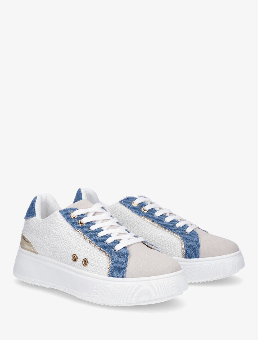 Sneakers à plateforme à contrefort constratant - Bleu - 4