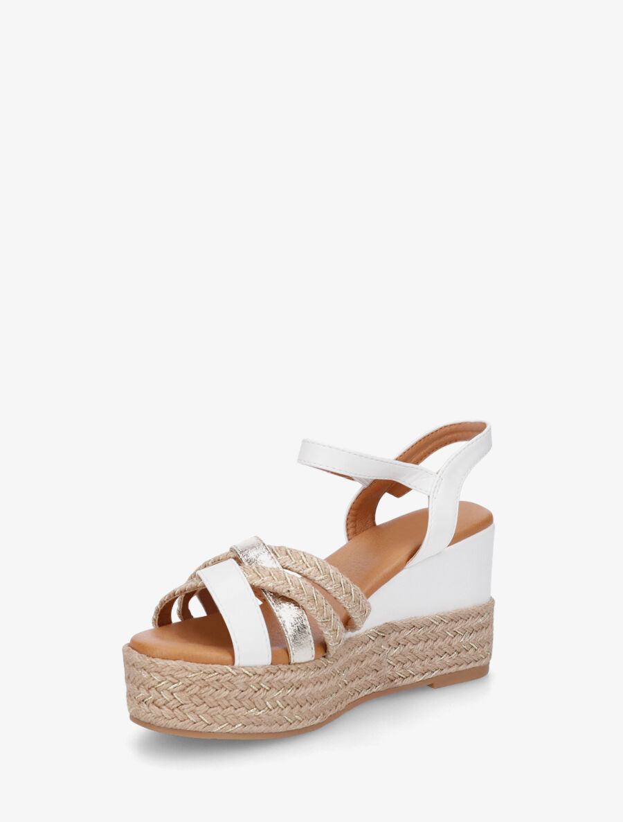 Sandales compensées brides raphia et simili - Blanc - 3