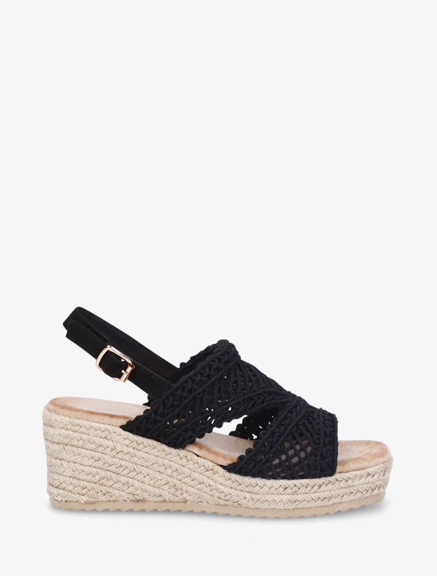 Sandales compensées style macramé - Noir - 1