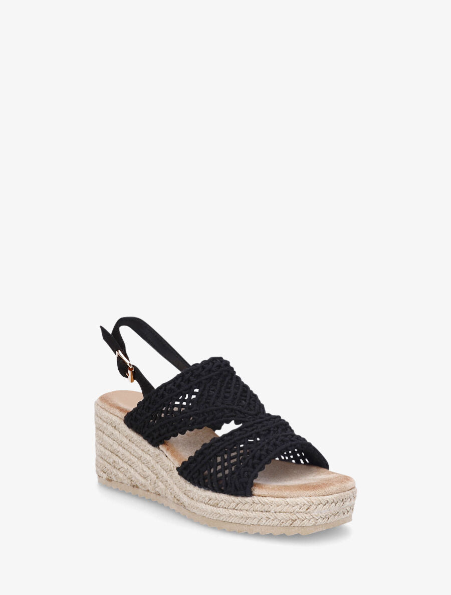 Sandales compensées style macramé - Noir - 2
