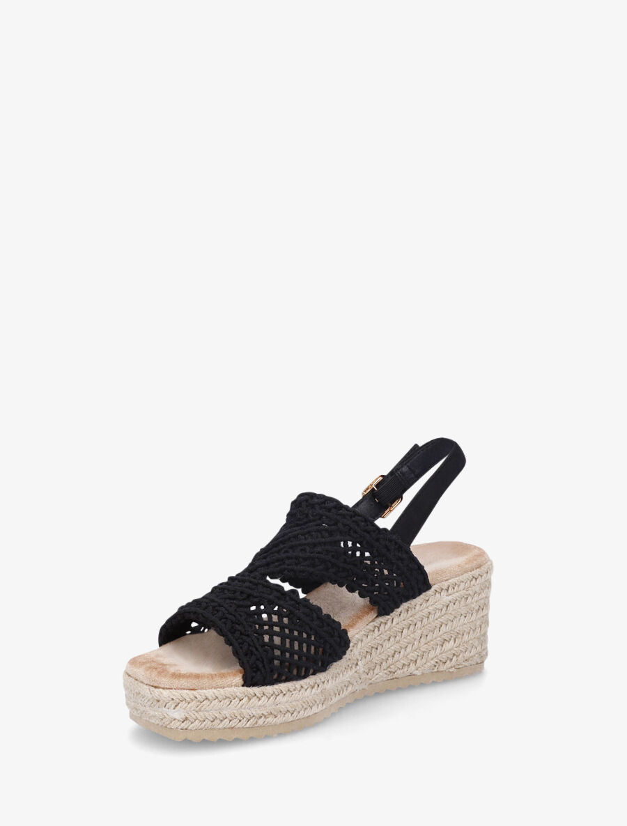 Sandales compensées style macramé - Noir - 3