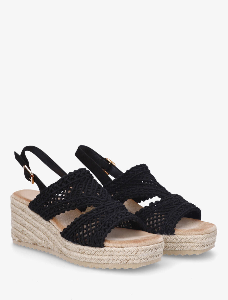 Sandales compensées style macramé - Noir - 4