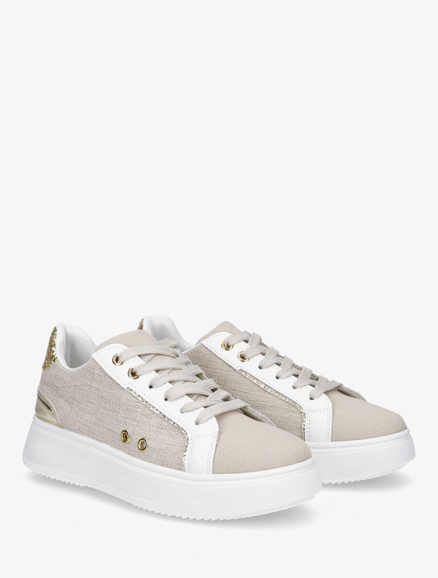 Sneakers à plateforme à contrefort constratant - Beige - 4