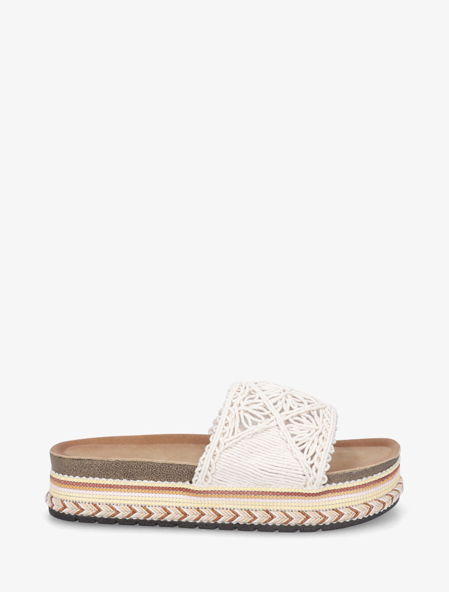 Claquettes macramé à semelle fantaisie - Beige - 5