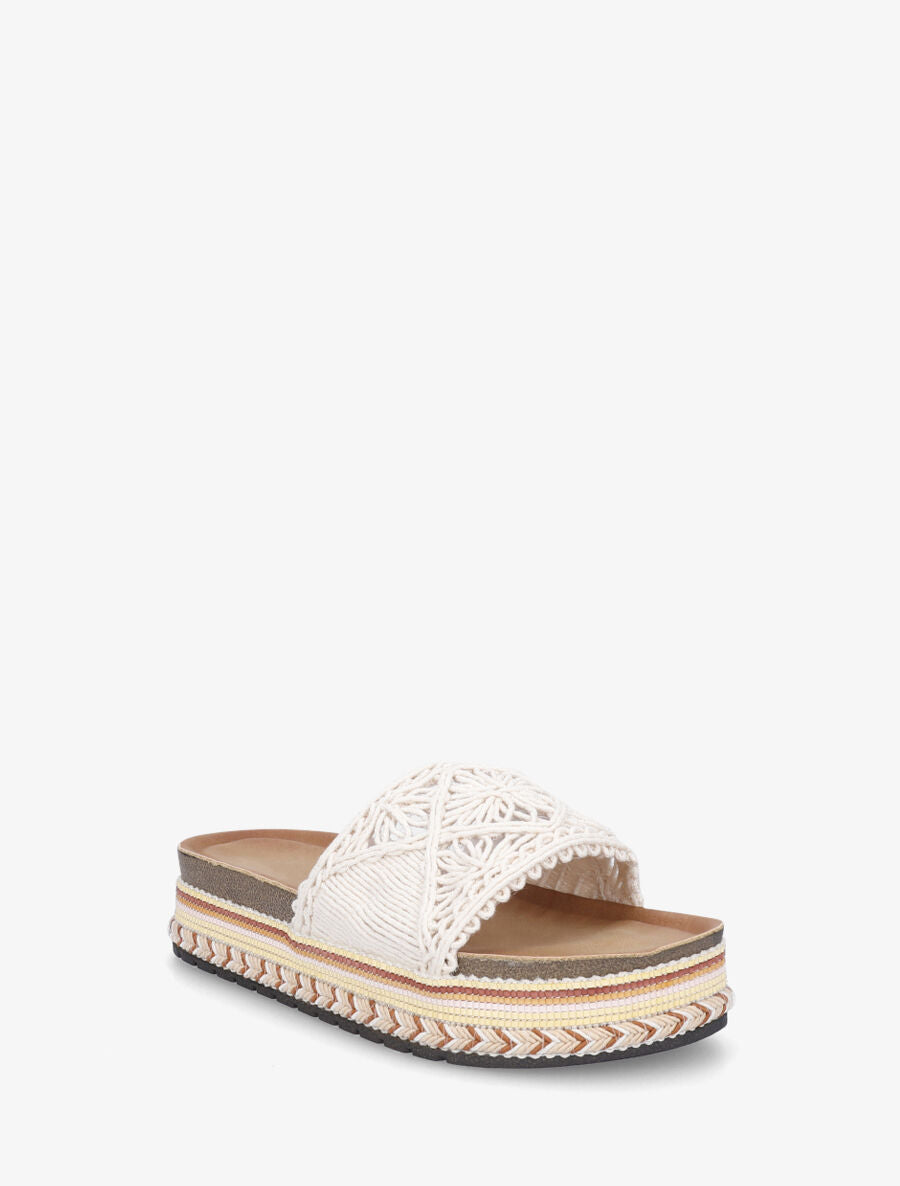 Claquettes macramé à semelle fantaisie - Beige - 2