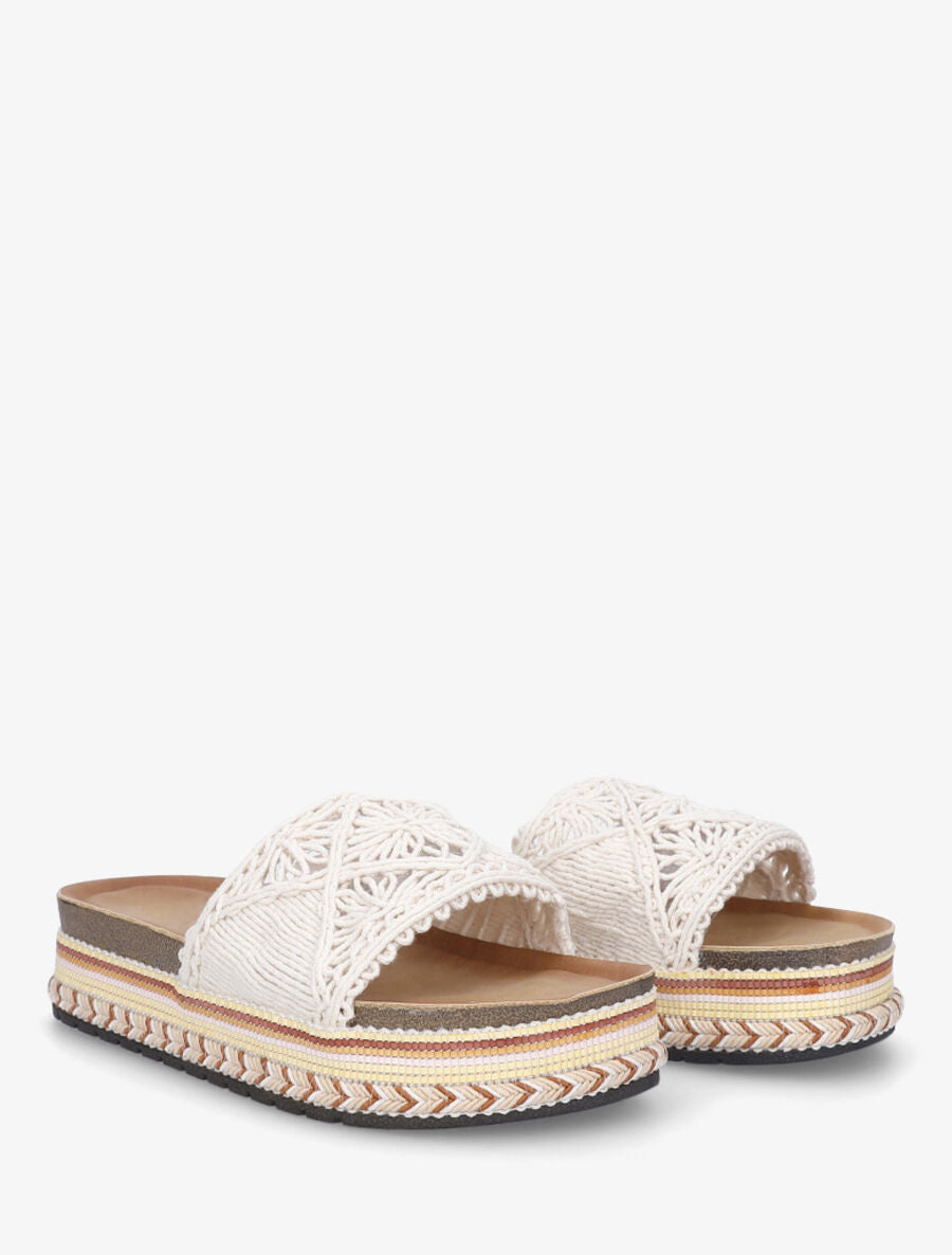 Claquettes macramé à semelle fantaisie - Beige - 4