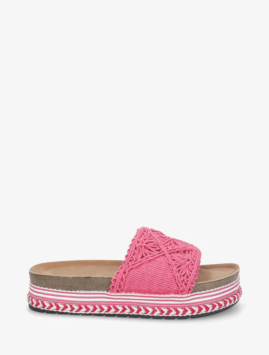 Claquettes macramé à semelle fantaisie - Fuchsia - 1